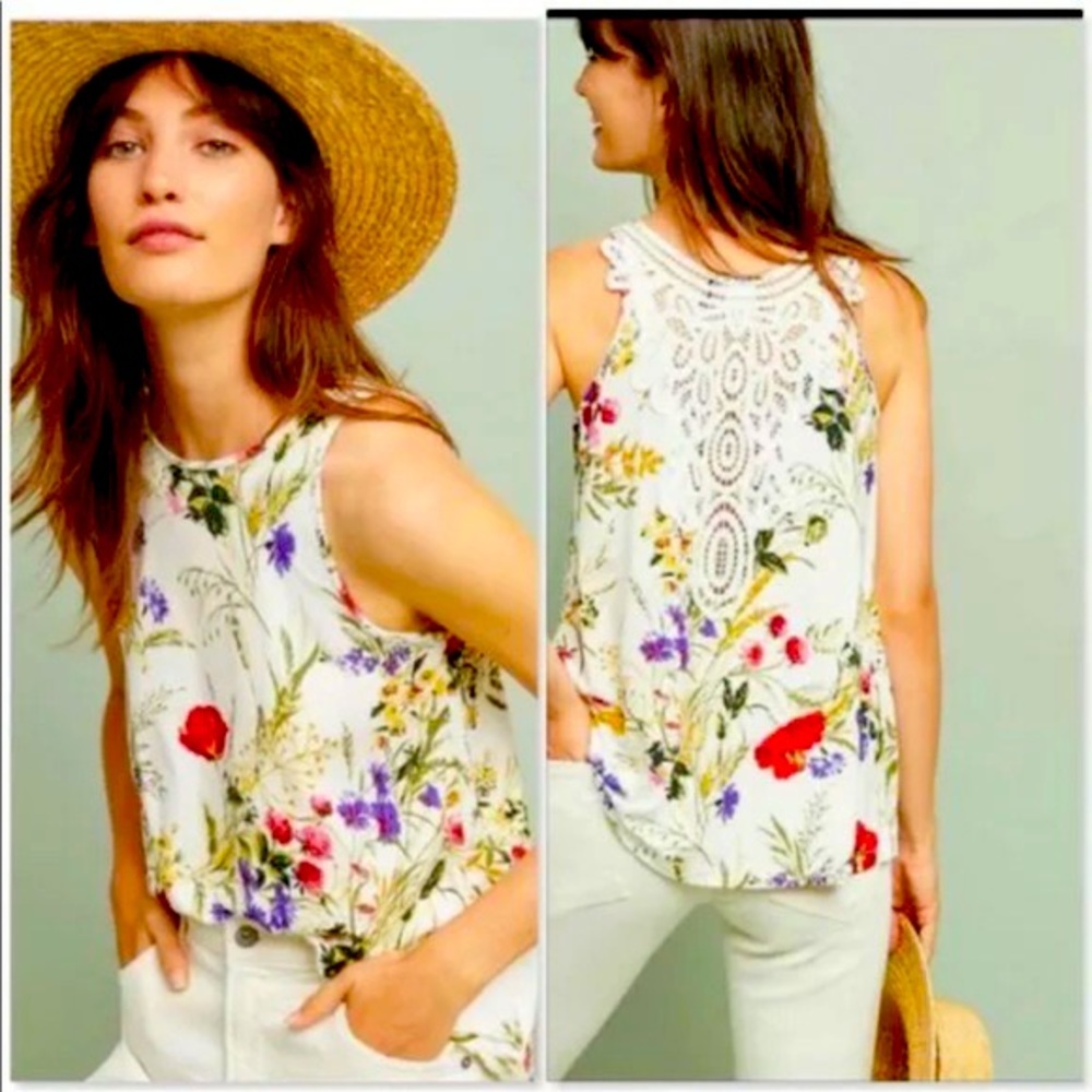 ANTHROPOLOGIE Akemi + Kim Floral Crochet Swing Epoca Tank Top Size XL